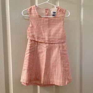 Old Navy Girls Pink Striped Open Back Dress Pockets Cotton Girls Size 2T NWT